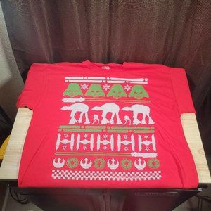 Star Wars Ugly Sweater Guys Mens  XL Red T-Shirt Darth Vader AT-AT Tie